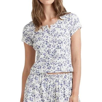 Papinelle Pippa Floral Pointelle Crop Pajama Shirt In Ecru