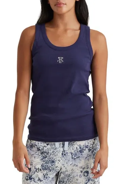 Papinelle Rib Logo Graphic Tank In Navy