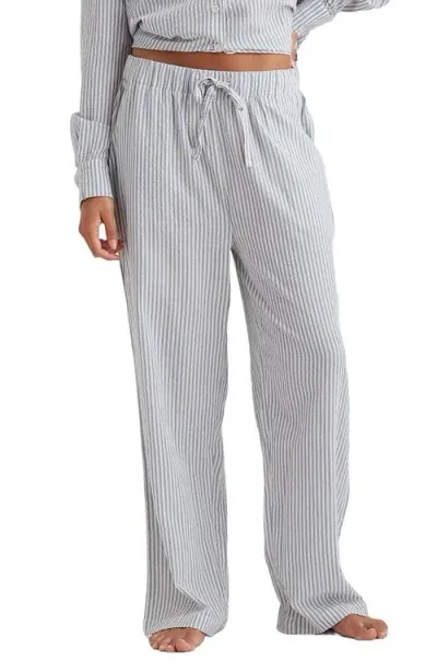 Papinelle Sabine Stripe Seersucker Pajama Pants In White / French Blue