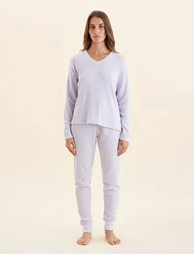 Papinelle Super Soft Waffle V-neck Top And Jogger Set In Misty Lilac Marle