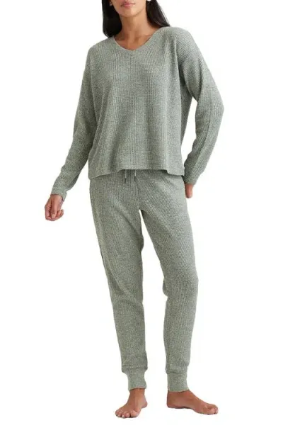 Papinelle Waffle Knit Pajamas In Forest Green