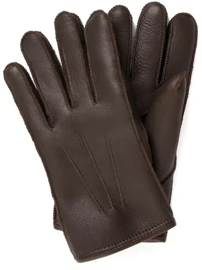 Parajumpers Piped-stitch Leather Gloves In Brown