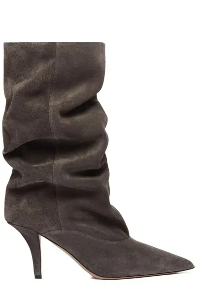 Paris Texas Draped Stiletto Heel Boots In Grey