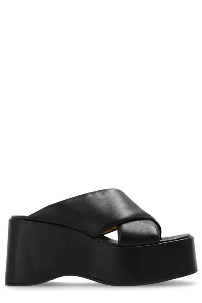 Paris Texas Vicky Leather Crisscross Platform Sandals In Black