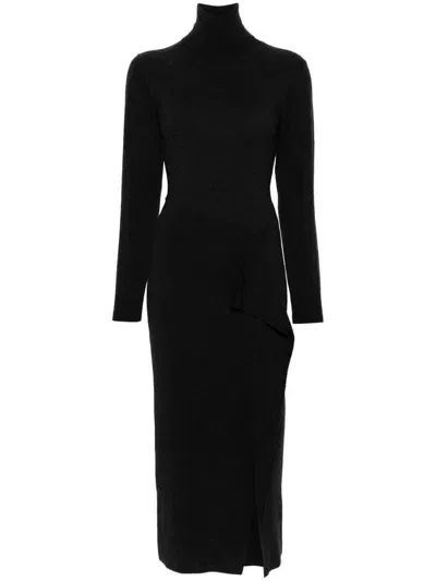 P.a.r.o.s.h Parosh Draped Detail Midi Dress In Black