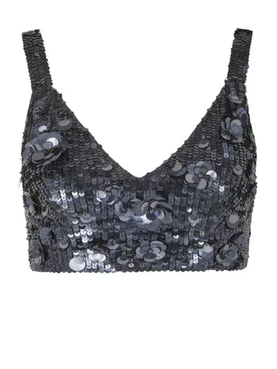 P.a.r.o.s.h Grey Sequins Full Crop Top