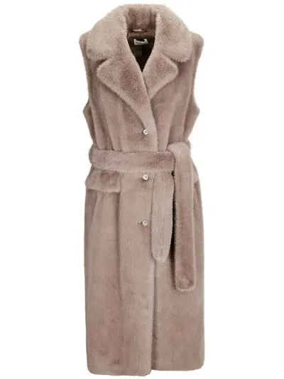 P.a.r.o.s.h Shearling Tie-waist Coat In Grey