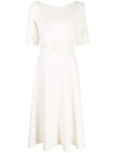 P.a.r.o.s.h Short-sleeve Belted Midi Dress In White