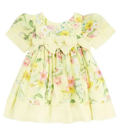 Patachou Baby Bow-detail Floral Dress In Yellow Floral