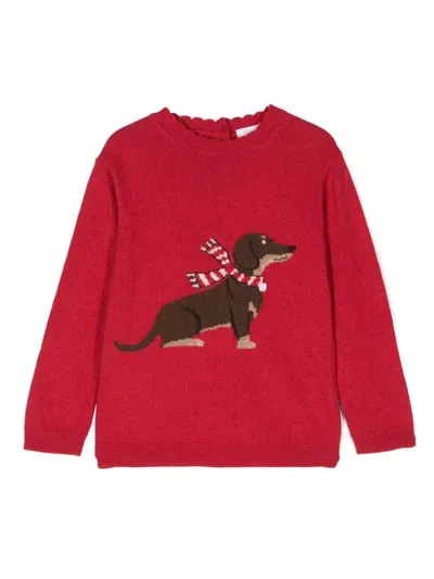 Patachou Kids' Dog-intarsia Sweater In Red