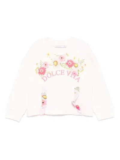 Patachou Kids' Floral-print Sweatshirt In Pink