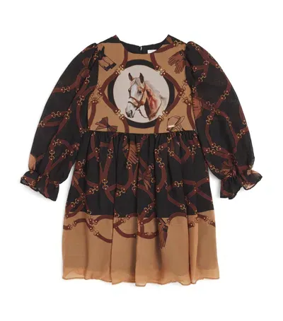 Patachou Kids' Horse Print Dress In Brown