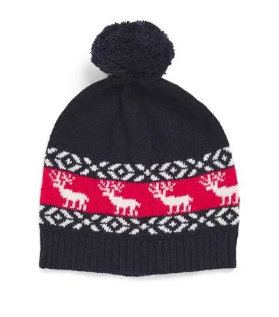 Patachou Kids' Knitted Reindeer Beanie In Blue