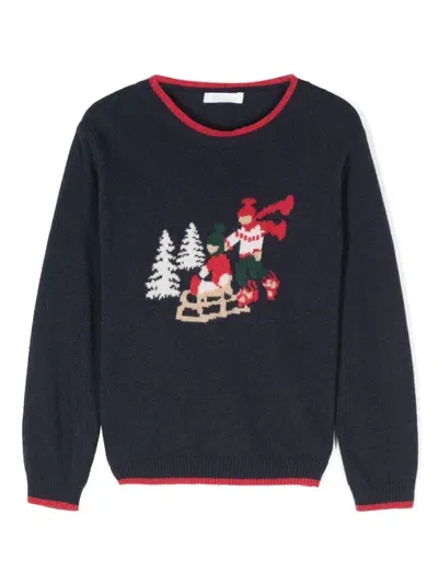 Patachou Kids' Sled-intarsia Sweater In Blue