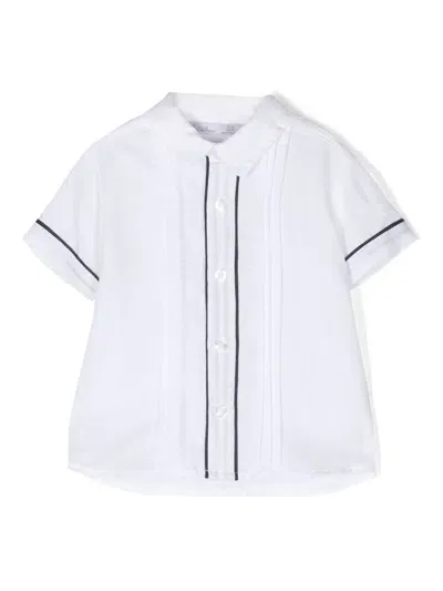 Patachou Babies' Stripe-detail Short-sleeve Shirt In White