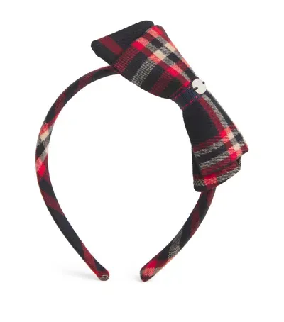 Patachou Kids' Tartan Bow Headband In Gray