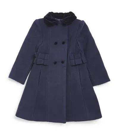 Patachou Kids' Velvet-trim Pea Coat In Blue