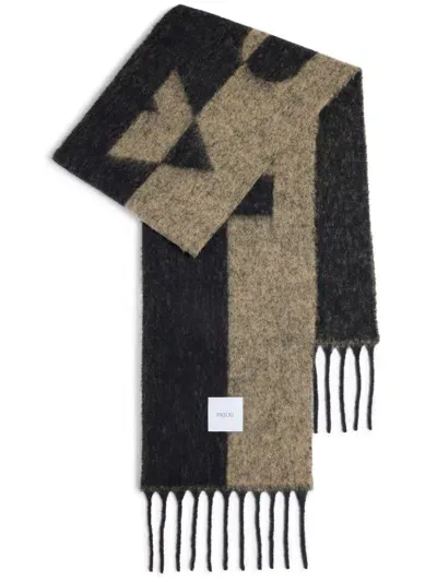 Patou Intarsia-knit Logo Alpaca Scarf In Black