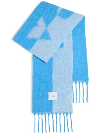 Patou Intarsia-knit Logo Alpaca Scarf In Blue