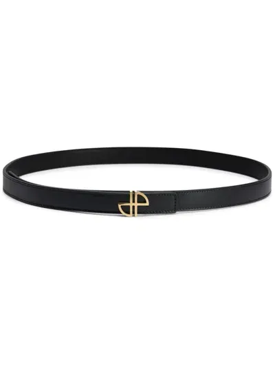 Patou Jp Thin Leather Belt In Black