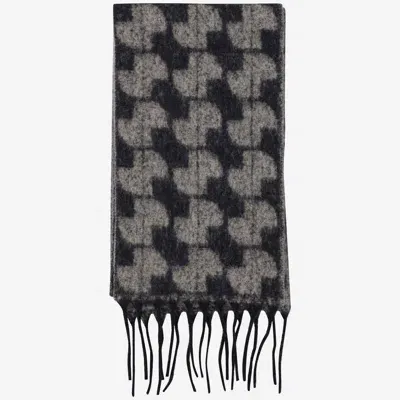 Patou Wool Blend Scarf With Logo In Nero E Beige