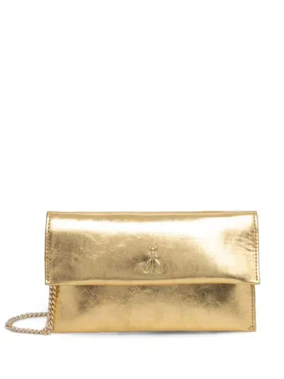 Patrizia Pepe Fly Metallic Clutch Bag In Gold