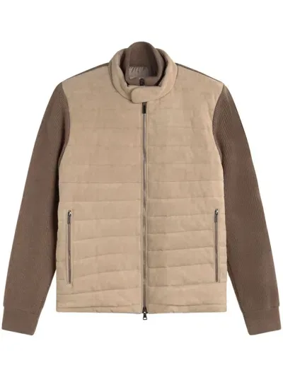 Paul & Shark Panelled Quilted Jacket In Brown