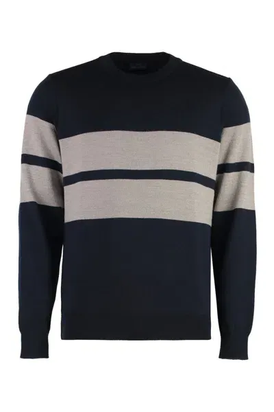 Paul & Shark Striped Wool Sweater In Blue