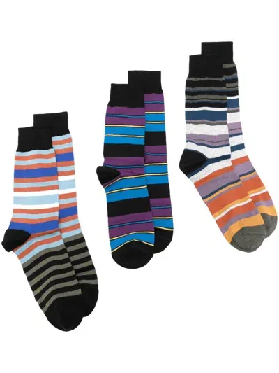 Paul Smith 3-pack Rayures Signature Chaussettes In Black