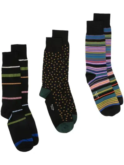 Paul Smith 3 Pack Striped Socks In Black