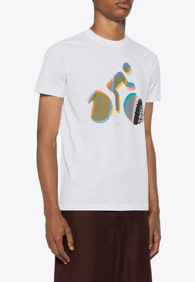 Paul Smith Biker Print Crewneck T-shirt In White