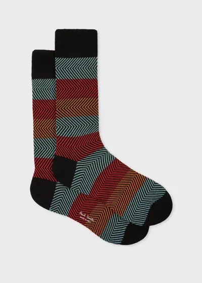 Paul Smith Black Multi Colour Zig Zag Stripe Socks