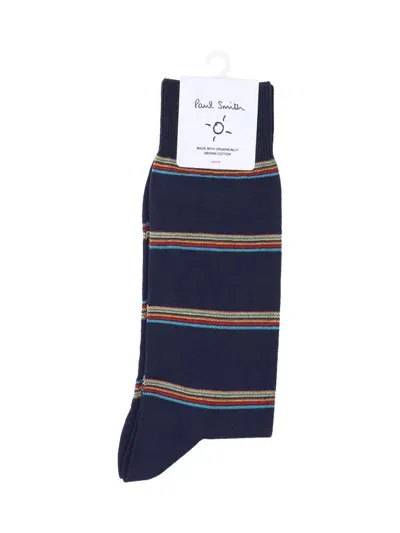 Paul Smith "block Artist Stripe" Logo Socks In Blue