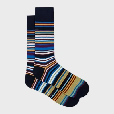 Paul Smith Blue Cotton-blend Multi Colour Stripe Socks