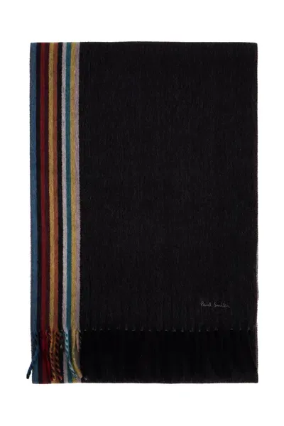 Paul Smith Cashmere Scarf With Signature Stripe Pattern In Black (black)