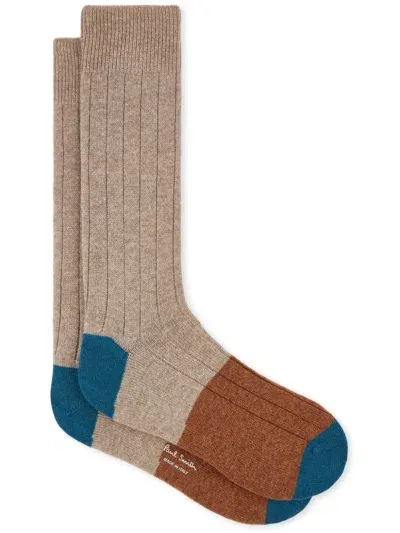 Paul Smith Oatmeal Cashmere-blend Block Stripe Socks Brown