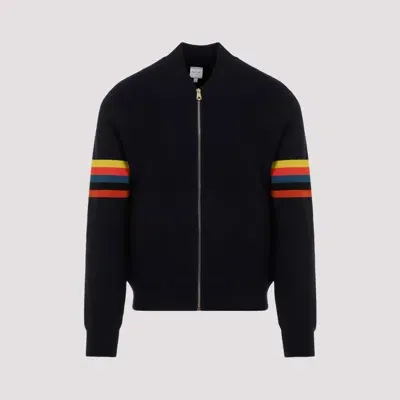 Paul Smith Dark Navy Knitted Wool Bomber Jacket In Blue