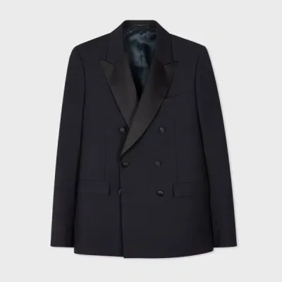 Paul Smith Dark Navy Wool-mohair Double-breasted Evening Blazer Blue