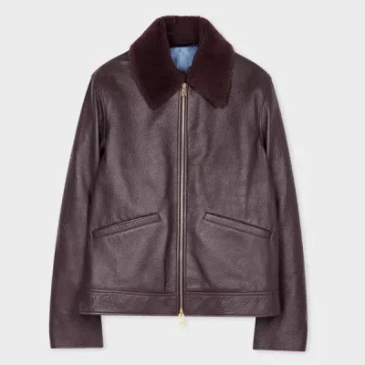 Paul Smith Dark Purple Grained Leather Jacket