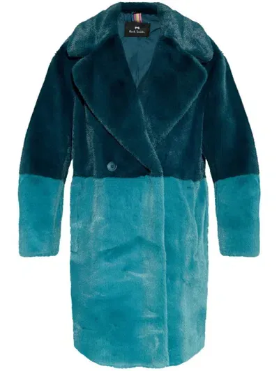 Paul Smith Faux Fur Bicolor Coat In Green