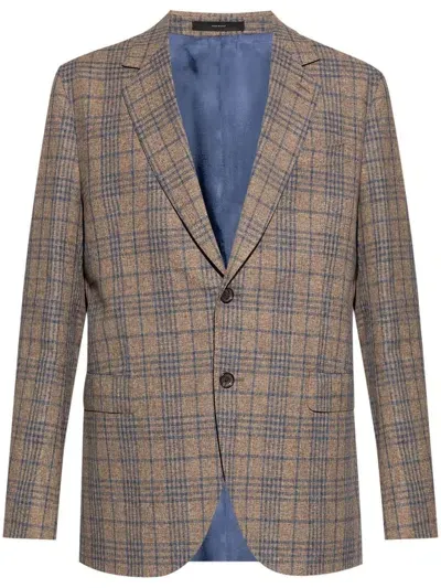 Paul Smith Check-pattern Single-breasted Blazer In 褐色