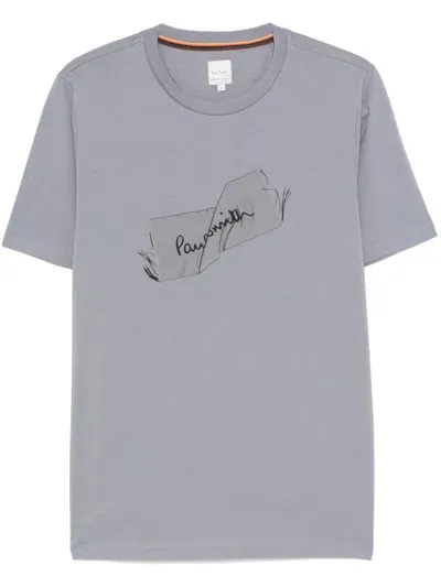 Paul Smith Label-print T-shirt In Greyish Blue