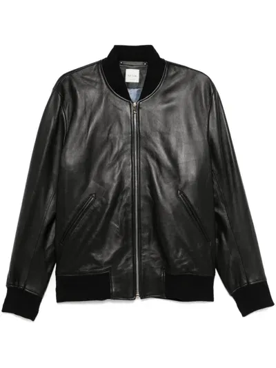 Paul Smith Leather Bomber Jacket In Brown