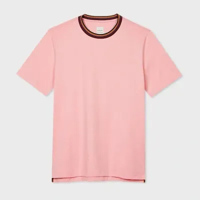 Paul Smith Pink 'artist Stripe' Collar Cotton T-shirt