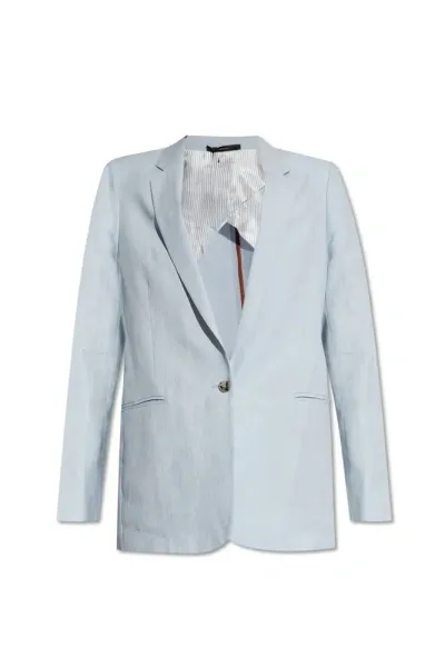 Paul Smith Single-breasted Linen Blazer In Blue