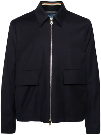 Paul Smith Zipped Wool Shirt Jacket In Blue