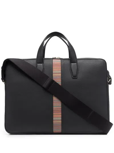 Paul Smith Signature Stripe Laptop Bag In Black