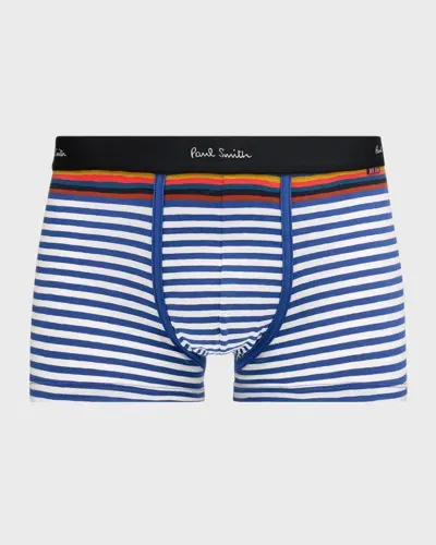 Paul Smith Striped Stretch Organic Cotton-jersey Boxer Briefs In Blue