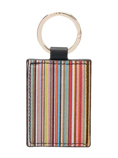 Paul Smith Stripe Print Keyring In Black