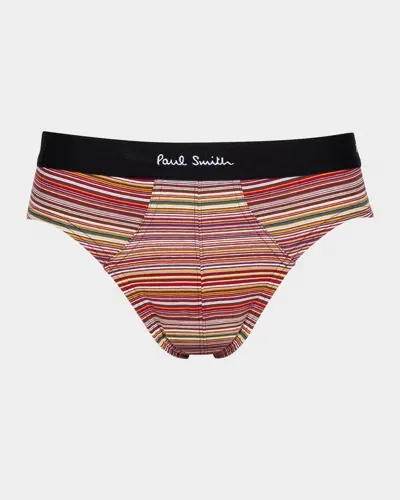 Paul Smith Men's Organic Cotton Signature Stripe Briefs In Multi Pattern